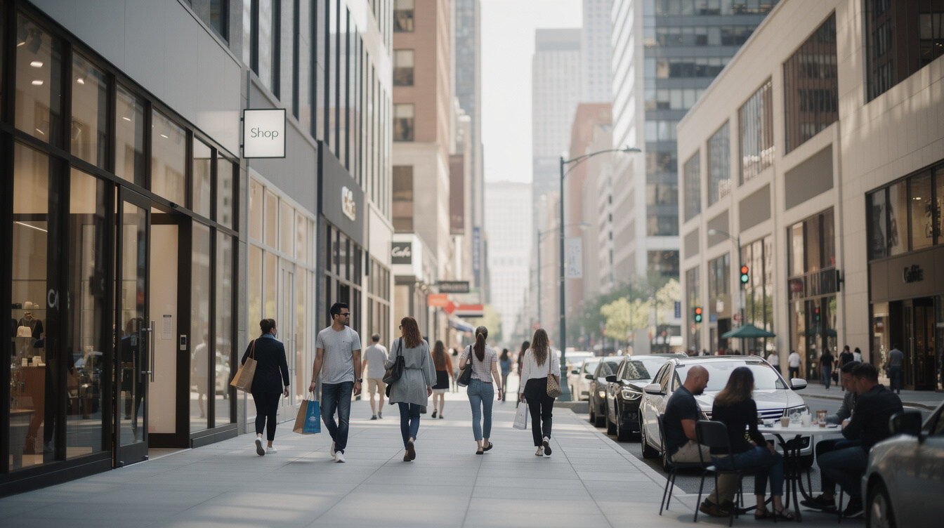 busy city street with shops