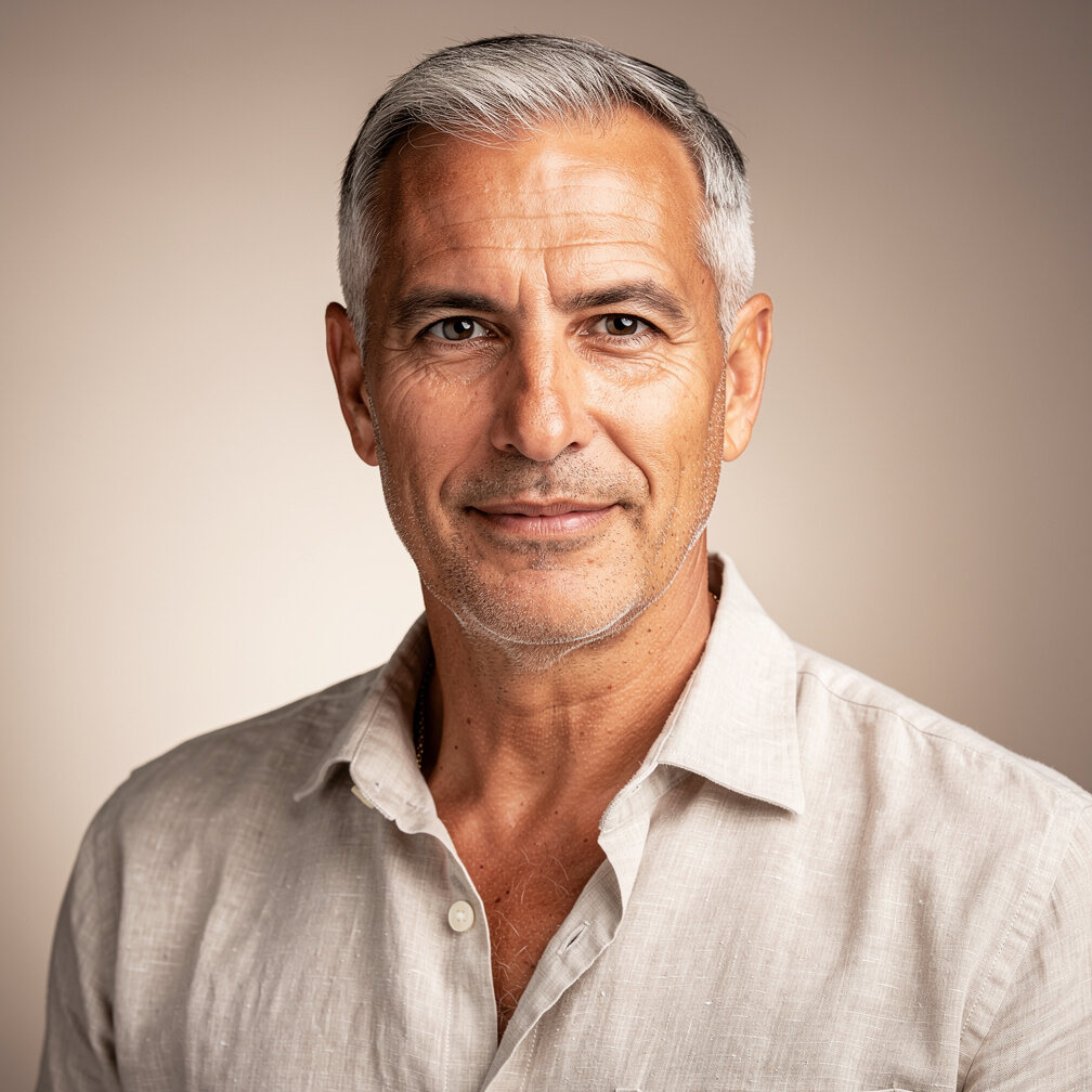 Studio portrait of a middle aged Uruguayan man in business casual attire